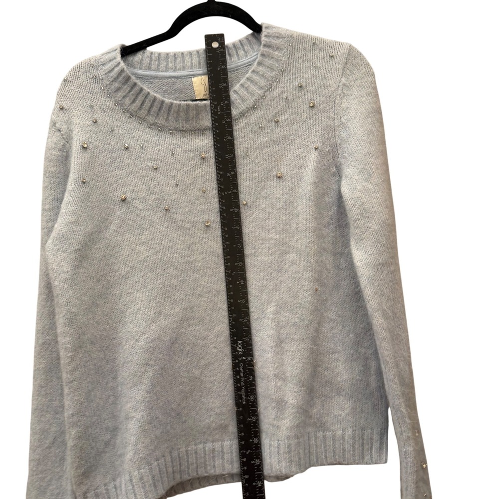 Joie Light Blue Rhinestone Embellished Fuzzy Knit Crewneck Sweater Mens Large - Picture 6 of 8